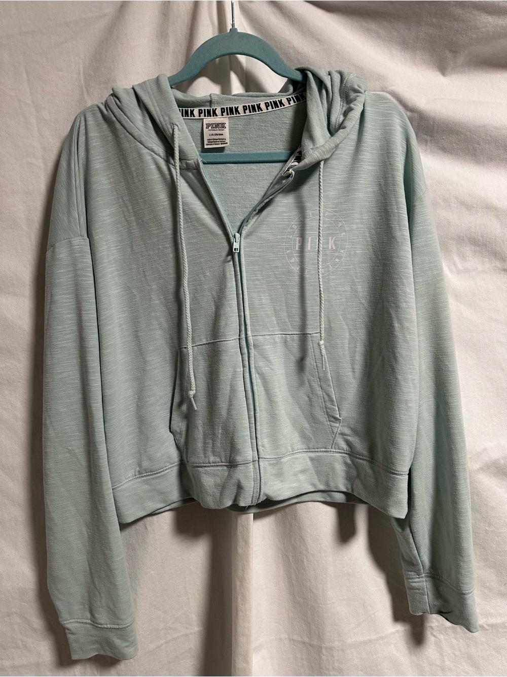 PINK Victoria's Secret Light Green Cropped Zip-Up Hoodie
